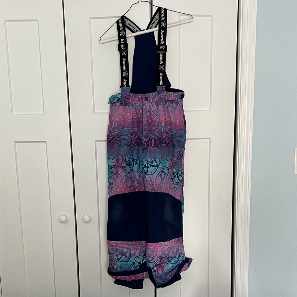 Kamik Blue and Pink Patterned Snow Bibs